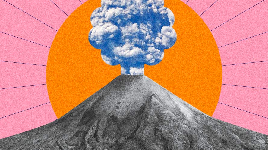 Ilustração mostra vulcão em erupção